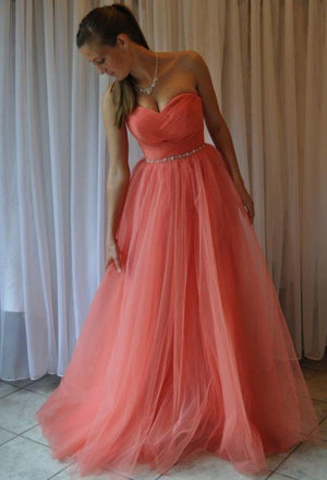 Charming Tulle Pleat Sweetheart Watermelon Prom Dress,Long A Line Evening Dress DMF59