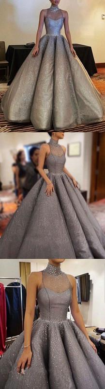 Sparkle High Neck Long Prom Dresses,Gorgeous Ball Gown DME53