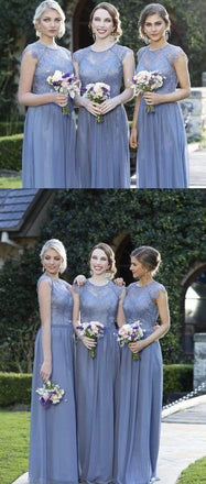 Beautiful A Line Ling Chiffon Cap Sleeves Lace Top Bridesmaid Dress DMG53