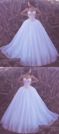 Ball Gown Sweetheart Floor-length Pink Lace Big White Wedding Dresses DMG44