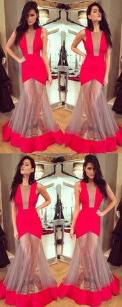 Red Long Mermaid Unique Prom Dress,Formal Evening Dresses DME49