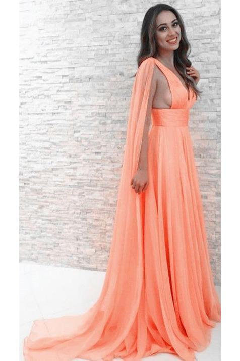 V-Neck Chiffon Sexy Long Orange Prom Party Dresses,Evening Dresses DMG84