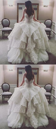 Princess A-Line Sweetheart Floor-Length Ivory Tulle Wedding Dress with Lace DME99