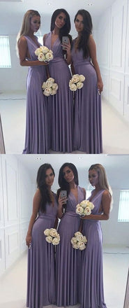 Simple Lavender Long Chiffon V Neck Bridesmaid Dresses DMG49
