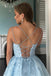 A Line Light Blue Tulle Homecoming Dress With Lace Appliques, Short Prom Dress DM1030
