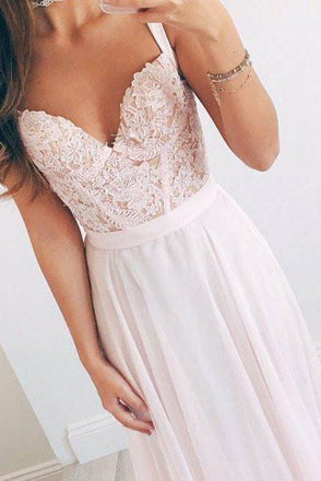 Chiffon A-Line Long Evening Dress, Lace Top Charming Prom Dresses DME24