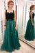 A Line Green and Black Tulle Prom Dresses, Charming Appliques Formal Dress DMI13
