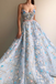 A-Line Lace Spaghetti Straps Long Light Blue Prom Dress DME42
