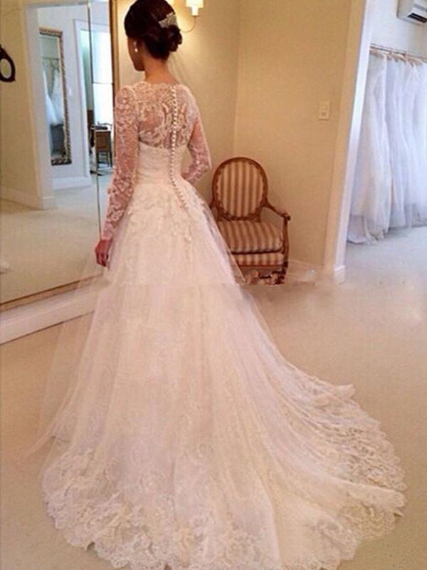 Gorgeous Ivory Lace Long Sleeves Bridal Dresses Wedding Dresses DMP82