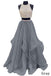 Two Piece Floor Length Burgundy Prom Dress Beaded Open Back Evening Gown DM603