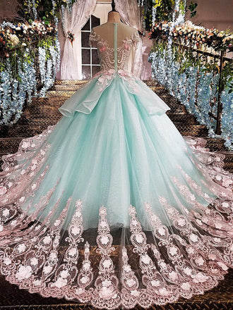 Princess Ball Gown Flower Appliques Prom Dress,Quinceanera Dresses DME65