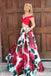 Two Piece Off-the-Shoulder Floor-Length Red Floral Prom Dress with Pockets DMI96