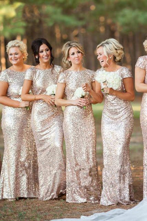 Sexy Short Sleeves Sequins Bling Long Bridesmaid Dresses stunning DM114