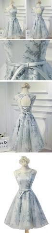 Vintage Sleeveless Round Neck Bow Sash Tulle  Homecoming Dress DM345