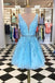 Blue Appliques Beaded Sleeveless A Line Tulle Short Homecoming Dresses DMO78