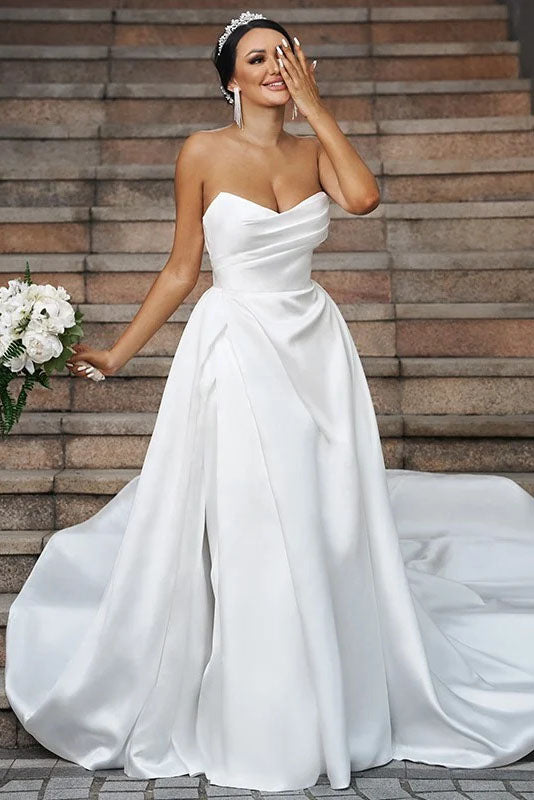 A-Line/Princess Satin Sweetheart Sleeveless Wedding Dresses Long Bridal Dresses DM1825