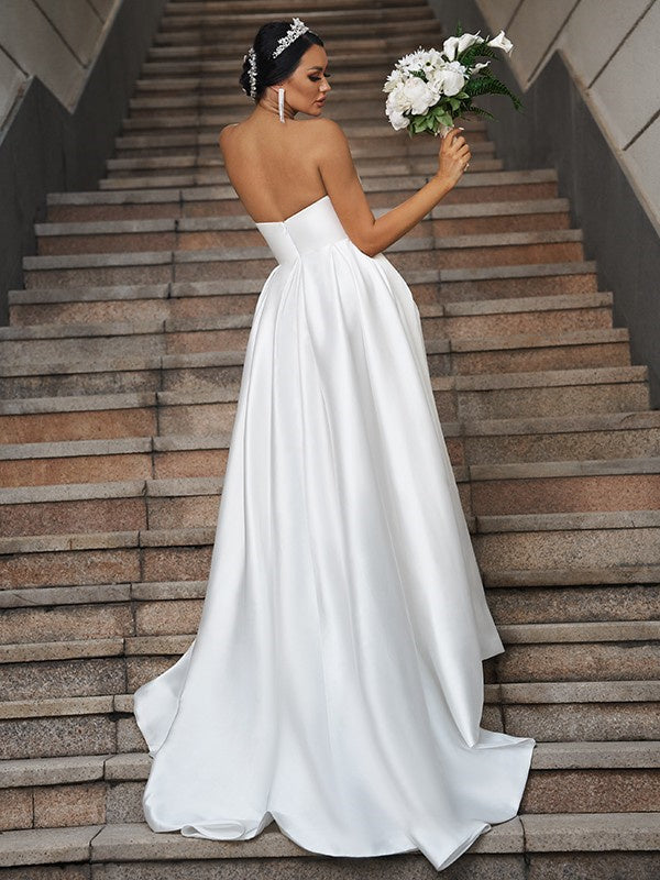 A-Line/Princess Satin Sweetheart Sleeveless Wedding Dresses Long Bridal Dresses DM1825