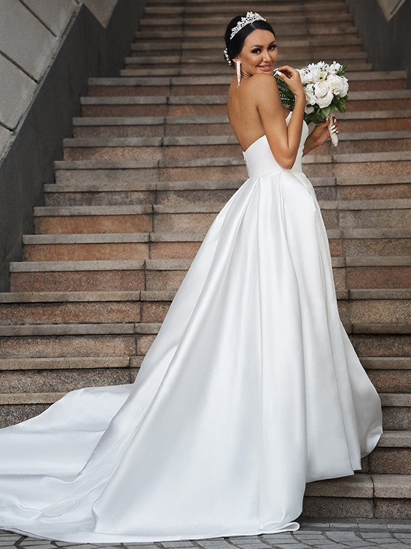 A-Line/Princess Satin Sweetheart Sleeveless Wedding Dresses Long Bridal Dresses DM1825