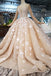 Princess Long Sleeves Ball Gown Wedding Dresses, Floral Appliques Wedding Gown DMJ95