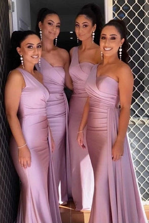 One Shoulder Silk Satin Mermaid Bridesmaid Dresses Wedding Party Bridesmaid Gowns DM1836