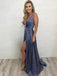 Deep V Neck Sparkly Long Sexy Prom Dresses With Slit Spaghetti Straps Formal Dresses DMS9