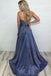 Deep V Neck Sparkly Long Sexy Prom Dresses With Slit Spaghetti Straps Formal Dresses DMS9