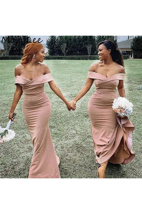 Off The Shoulder  Mermaid Bridesmaid Dresses With Lace Up Back Simple Bridesmaid Gowns DM1837