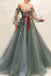 Chic Off The Shoulder Long Sleeves A Line Tulle Long Prom Dress With Flowers DMP182