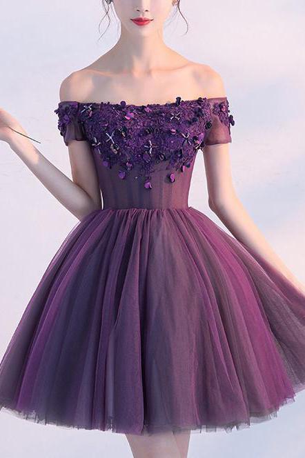 purple homecoming mini dress Purple Sweetheart Neck Short Prom Dresses, Purple Homecoming Dresses