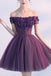 Cute Homecoming Dress,Purple Homecoming Dress,Purple Prom Dresses,A line Homecoming Dress,Off-shoulder Homecoming Dresses,Appliques Homecoming Dresses,Sexy Homecoming Dress