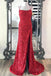 Hot Pink Sequin Prom Dresses with Slit Mermaid Spaghetti Strap Evening Dress DMP285