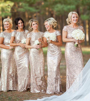 Sexy Short Sleeves Sequins Bling Long Bridesmaid Dresses stunning DM114
