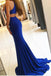 Royal Blue Mermaid Front Slit Prom Dress,Sleeveless Formal Sexy Split Long Evening Dress DM630