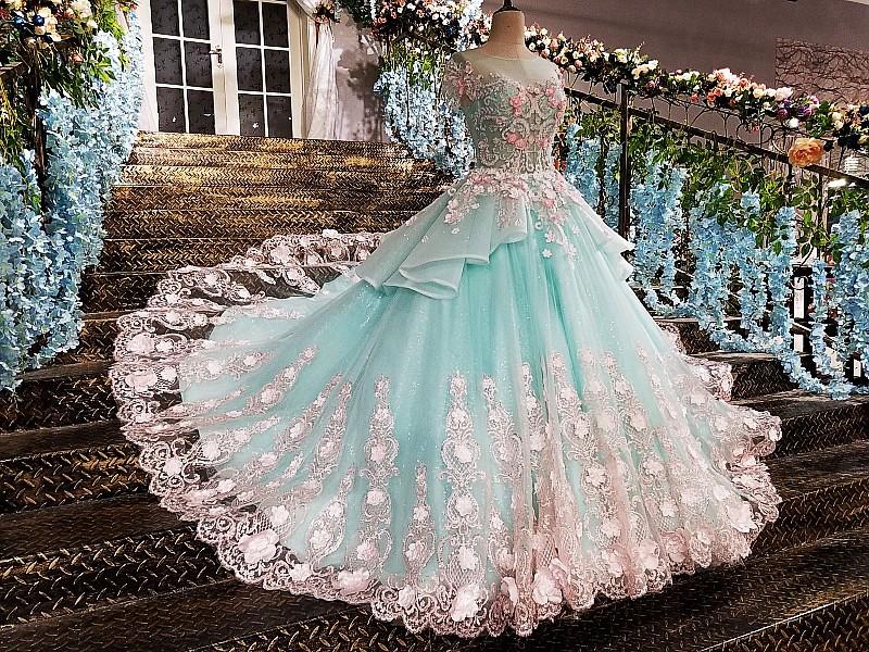 Princess Ball Gown Flower Appliques Prom Dress,Quinceanera Dresses DME65