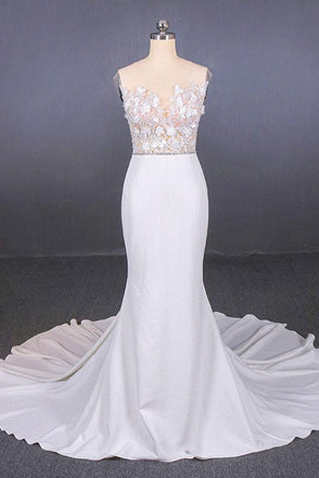 Mermaid Appliques Long Stunning Wedding Dress, Long Bridal Dresses DMQ19