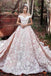 Luxurious Off Shoulder Wedding Gown,Watteau Train Formal Dress,Short Sleeves Organza Wedding Dress with Lace,Dramatic Blush Wedding Dresses,Wedding Dresses