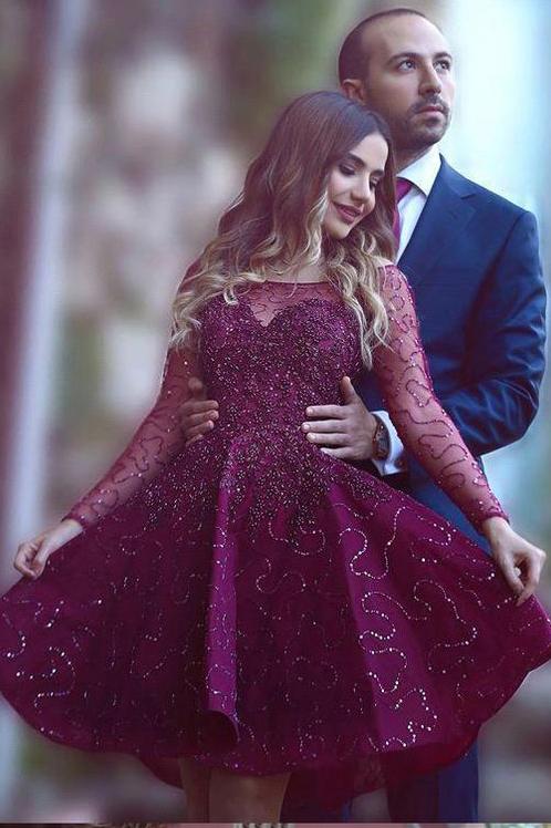 Long Sleeves Sparkly Prom Dresses,Short Purple Homecoming Dresses Demodresses Long Sleeves Sparkly Prom Dresses,Short Purple Homecoming Dresses Demodresses