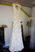 Ivory Lace Open Back Sweep Train Sheath Sleeveless Wedding Dresses DM551