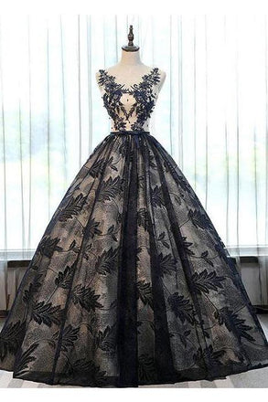 Charming Prom Dresses,Ball Gown Prom Gown,Black Prom Dress,Appliques Prom Dresses