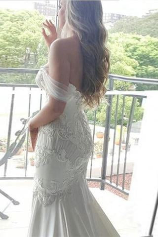 Mermaid Off-the-Shoulder Lace Long Cheap Count Train Backless Plus Size Wedding Dress DM774