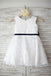 White A-line Scoop Sleeveless Bowknot Floor-Length Lace Flower Girl Dresses DM725
