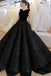 Black V Neck Sequined Ball Gown Prom Dress, Big Formal Dresses DMI83