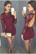 Sexy Open Back Lace Short Tight Long Sleeves Homecoming Dresses DME45