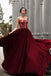  Glamorous A-Line Strapless Burgundy Long Evening Dress With Lace,Lace up Backless Prom Dress,Sweetheart Formal Dress,Prom Dresses