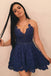 Fashion A-Line Round Neck Dark Blue Lace Short Homecoming Dress with Beading DMB13