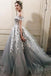 Off the Shoulder Grey Tulle Applique Charming Cheap Long Ball Gown Prom Dress DME48