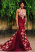 Charming Burgundy Mermaid Long Lace Appliqued Sleeveless Prom Dresses DMG47