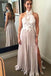 A Line Chiffon High Neck Long Prom Dresses With Appliques DMH26