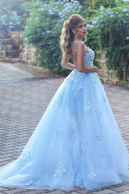 Light Blue Lace Appliques Ball Gown Prom Dress,Princess Prom Dress DM6 Demodresses Light Blue Lace Appliques Ball Gown Prom Dress,Princess Prom Dress DM6 Demodresses
