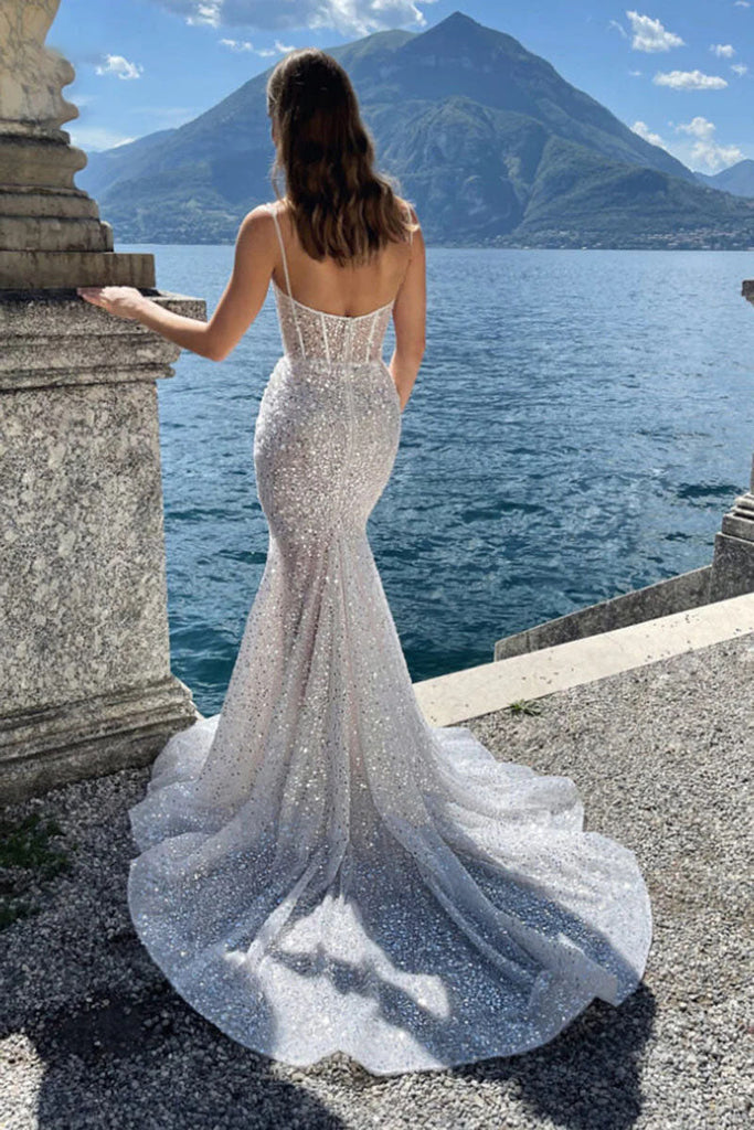 Spaghetti Straps Sweetheart Mermaid Wedding Dress Bohemian Bridal Gown DM1982